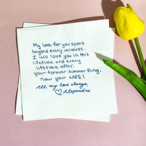 Tovaglioli personalizzati con biglietti d'amore scritti a mano/Tovaglioli personalizzati per matrimoni/Tovaglioli per cocktail/Tovaglioli personalizzati con testo di coppia/Regalo per lei