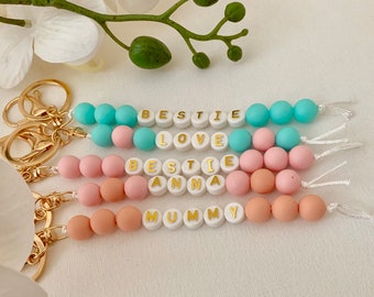 Personalised key ring, Personalised name key chain, Name key chain, Personalised bag tag, Silicone Beaded key chain, Name bag tag