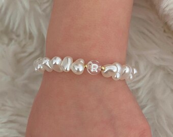 Initial Bracelet, Personalised Baby Bracelet, Pearl Bracelet, Custom Letter Childrens Initial Bracelet, Toddler Girls Beaded Friend Bracelet