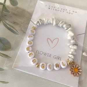 Flower Girl Beaded Bracelet, Gift for Flower girl proposal, Children&#39;s Personalised Crystal Bracelet, Beaded Name Bracelet, Kids wedding