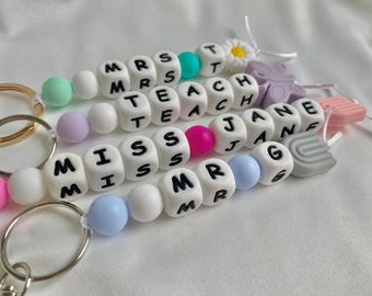 Personalised Teacher Bag Tag or Key Chain, Personalised Teacher Gift, End of term school gift, Silicone Bead key chain, Teacher present idea
