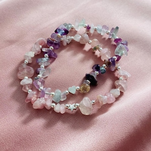 Sterling Silver Crystal Beaded Bracelet, Heart Bracelet, Star Bracelet, Stretch Bracelet, Stack Bracelets, Gemstone Crystal Healing Bracelet