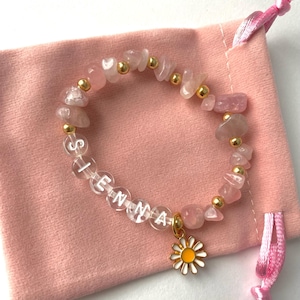 Pulsera de cuentas de cristal personalizada para niños, pulsera infantil personalizada, pulsera con nombre de cuentas, regalo para hija, regalos para niños, dije de flor
