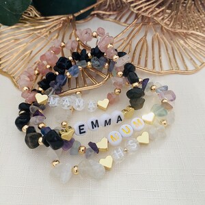 Pulsera de cristal con nombre personalizado, cuentas de cristal y chapado en oro de 18 quilates, pulsera con nombre o palabra personalizada, regalo de sanación con cristales.