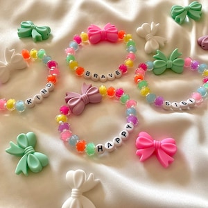Children&#39;s Rainbow Personalised Bracelets, Mantra Word Bracelet, Rainbow Bracelets, Bow Bracelet, Friendship Bracelets, Kids Custom Bracelet