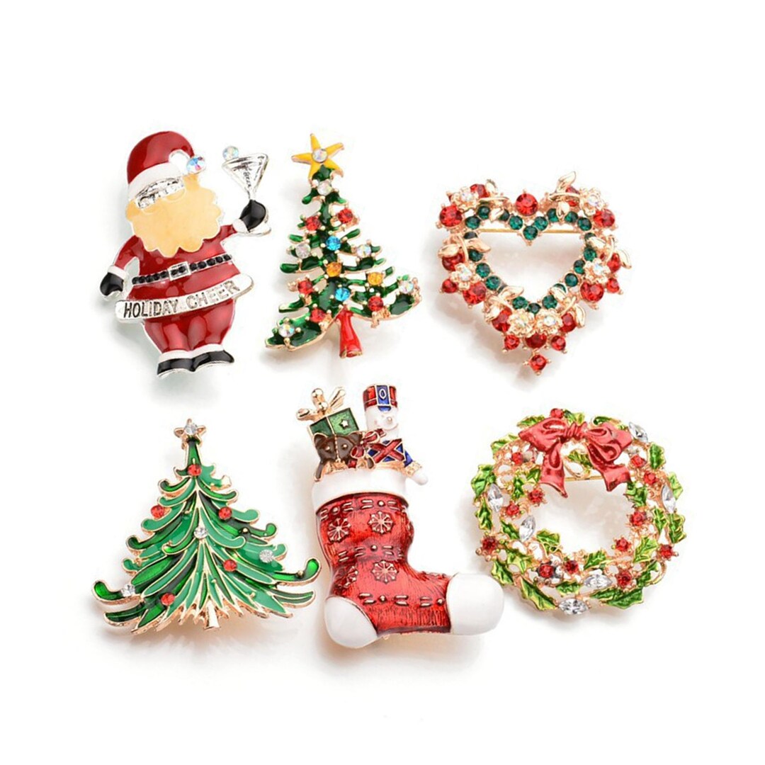 Christmas Tree Brooch, Santa Claus Brooch, Christmas Brooch, Zircon