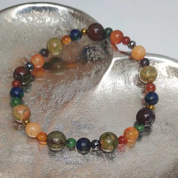 RÉALISATION, jaspe sang de dragon, unakite, agate de feu, synergie unique avec 8 pierres.