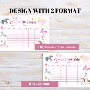 School Timetable: Pink Unicorn Class Schedule for Girls, Back to School ...