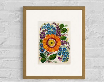 Pintura floral de Petrykivka, arte popular ucraniano, decoración del hogar (29 x 21 cm)