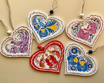 Heart shaped Heart shaped present Wooden decor Set of any 3 Valentines gift Valentines decor Heart ornament Petrykivka painting