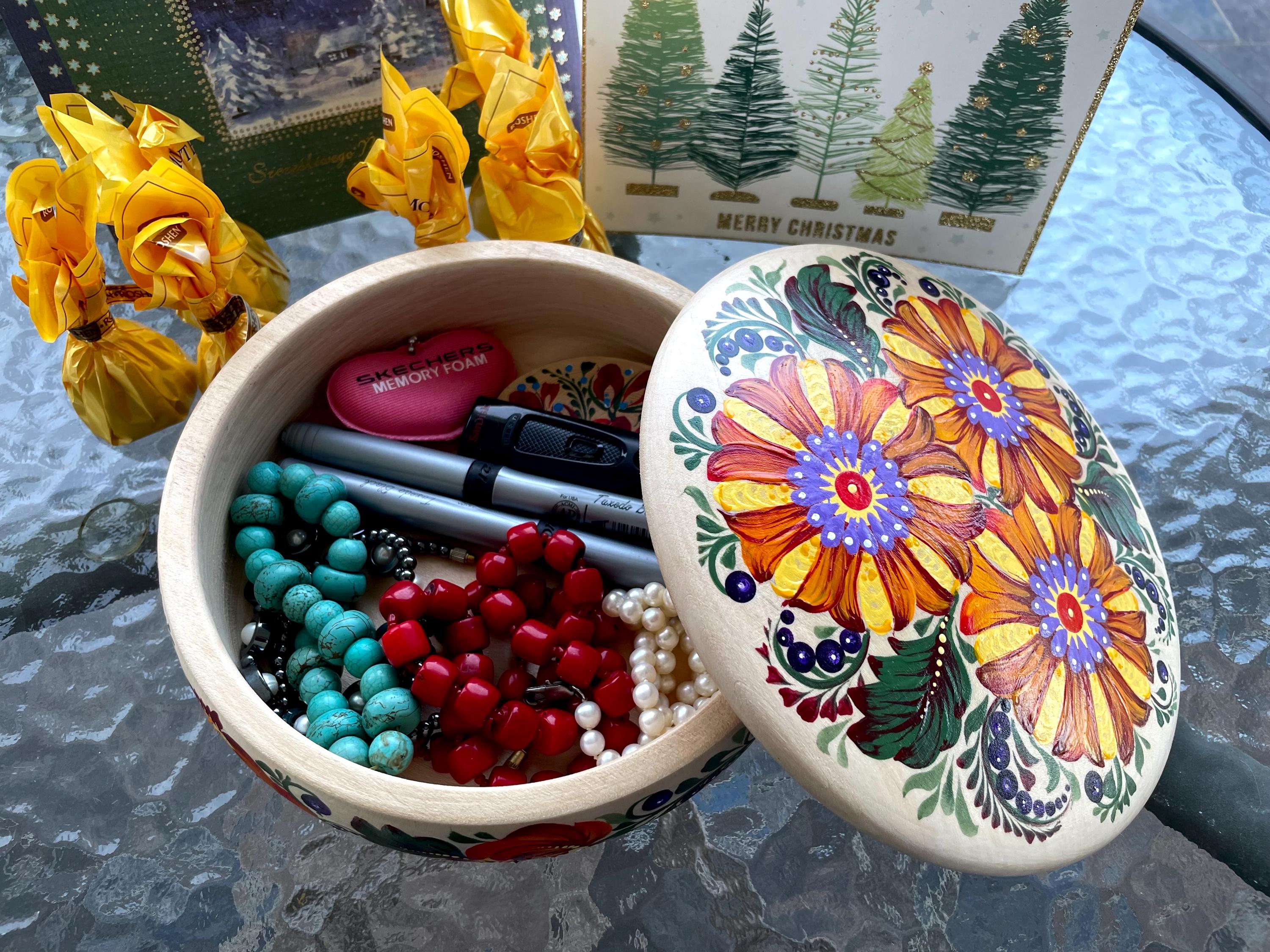 Petrykivka ペトリキフカ 手描き装飾小物入れ ジュエリーボックス