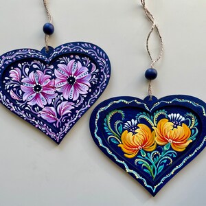 Heart shaped decor Heart Gift Heart hanging Hand painted heart Home warming decor Petrykivka painting Gift for her Floral  painting Wood toy