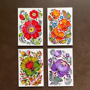 Conjunto de 4 cuadros Regalo exclusivo Arte original Pintura floral Decoración de pared Arte Petrykivka Regalo para ella Decoración de inauguración del hogar Arte de autor