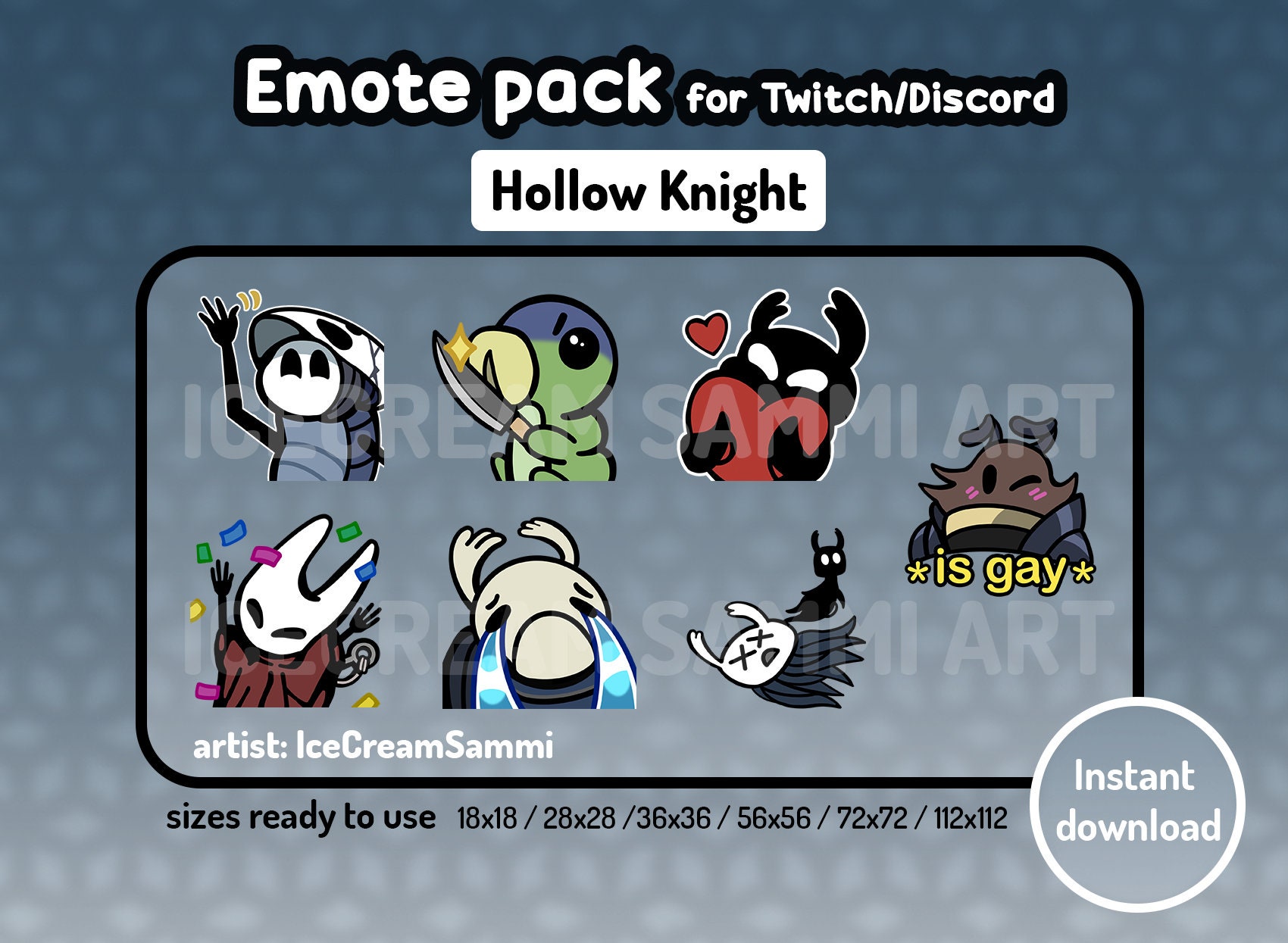 Paquete de 7 gestos de Hollow Knight / Twitch, Discord, YouTube
