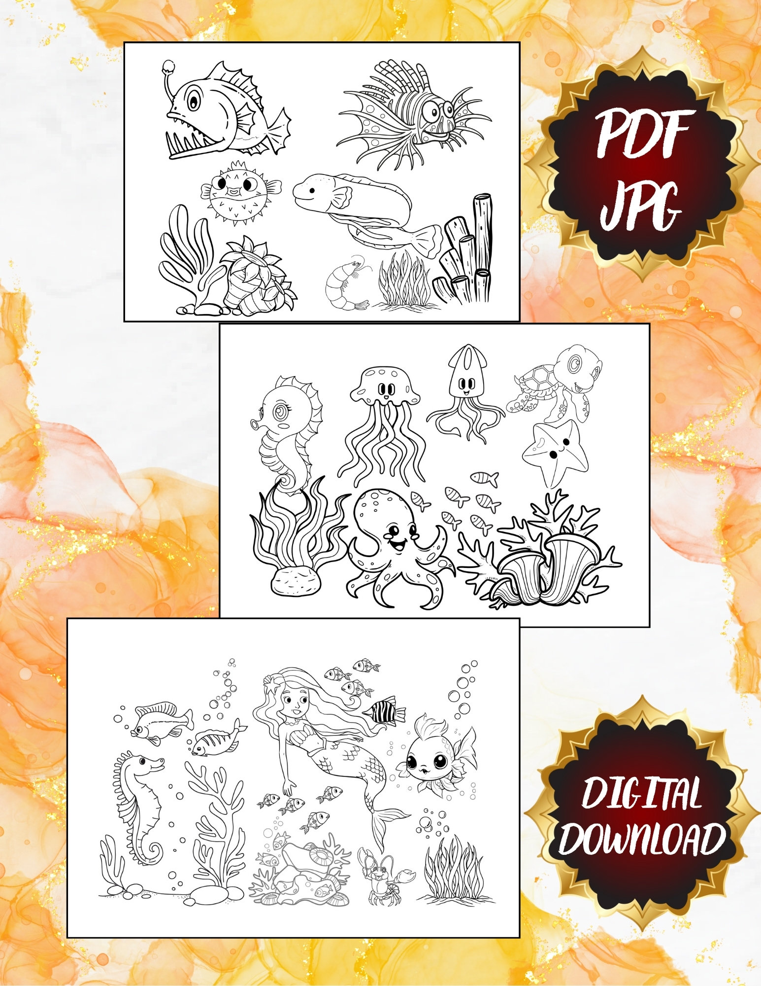 Cute Sea Animal Coloring Page,preschoolers, Mermaid, Poseidon, Sea ...