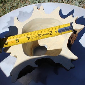 May include: A light-colored, star-shaped decorative bowl with a textured exterior. A yellow measuring tape shows the bowl is approximately 6 inches wide. The bowl has a natural, organic design.