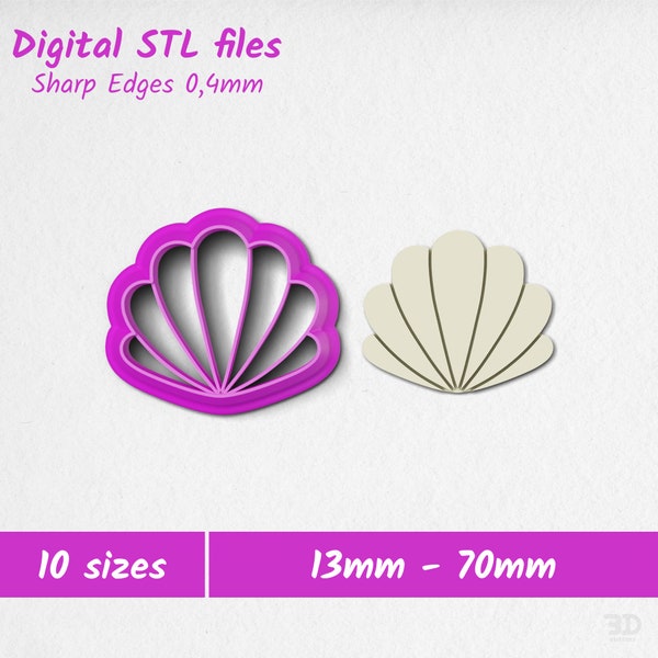 Schelpen polymeer kleisnijders | Koekjes Uitstekers | Digitale STL-bestanden | 10 maten