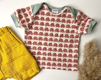 Baby shirt short sleeve shirt made of organic cotton with elephant pattern for the summer