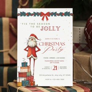Modello di invito per festa di Natale, invito stampabile per festa di Natale, invito stagionale per festa di Natale, design stampabile, download digitale modificabile in Canva CP2
