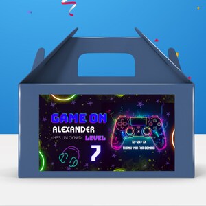 Gamer Geburtstag Gable Box Etiketten Druckbare Vorlagen für Gaming Treat Party Box Video Favor Etiketten Bearbeitbar in Canva & Instant Download GAM1