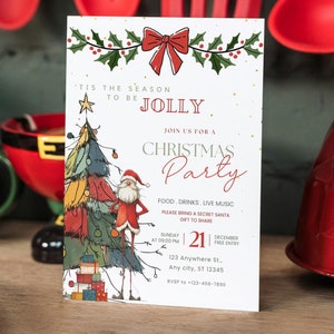 Modello di invito per festa di Natale, invito stampabile per festa di Natale, invito stagionale per festa di Natale, design stampabile, download digitale modificabile in Canva CP2