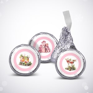 Christmas Chocolate Kiss Label Template,Hershey Kiss,Pink Round Candy Kiss Stickers, Pink sticker for candy kiss,, Hershey Kiss Sticker. C1