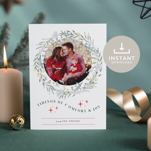 Minimalist Christmas Photo Card Template: Editable Family Holiday Card (5x7 Printable)