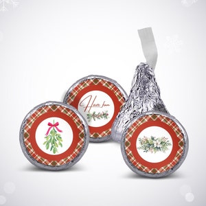 Christmas Chocolate Kiss Label Template,Hershey Kiss, Red Tartan Round Candy Kiss Stickers,sticker for candy kiss,, Hershey Kiss Sticker. C1