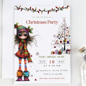 Modello di invito per festa di Natale, festa di Natale eccentrica stampabile, design per celebrazioni stagionali Download digitale modificabile in Canva CP2