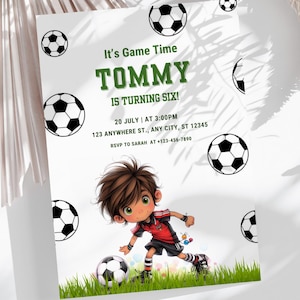 Soccer Birthday Invitation for Boy, Football 6th Birthday Party Invite, Kids Sports Theme Printable, Digital Card Editable in Canva SG1