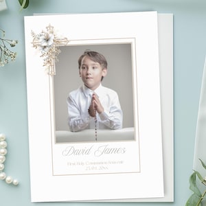 First Holy Communion Photo Souvenir Gift, Personalized Keepsake Template, Editable Download, Religious Ceremony Printable Edit in Canva, BC1