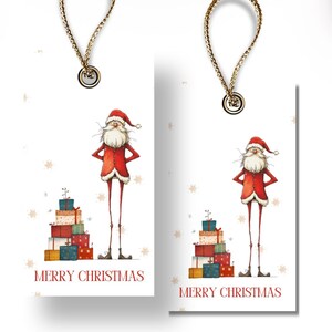 Etichette regalo di Natale stravaganti di Babbo Natale, etichette stampabili per confezioni natalizie con design di Babbo Natale, etichette di Babbo Natale e regali, etichette regalo modificabili CP1