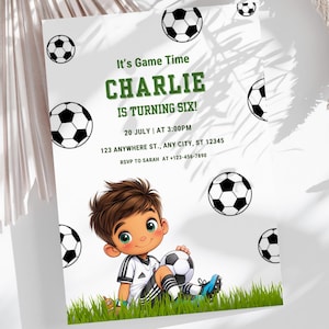 Soccer Birthday Invitation for Boy, Football 5th Birthday Party Invite, Kids Sports Theme Printable, Digital Card Editable in Canva SG1