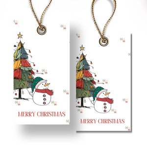Etichetta regalo di Buon Natale - Design carino pupazzo di neve e albero - Etichette regalo per le feste stampabili - Etichette per incartare i regali, download digitale istantaneo CP1