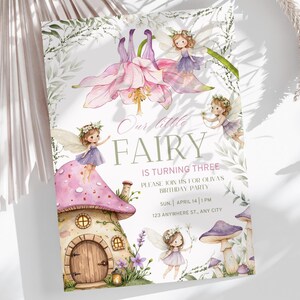 Convite de aniversário de fada | Festa mágica no jardim de fadas | Tema de floresta encantada | Convite de aniversário de menina editável | Download digital FB1