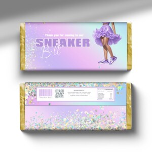 Sneaker Ball Schokoladenverpackung, DIY Lila Sweet 16 digitale Beine, gekräuselter Rock Tutu Candy Bar Favor Sofort Download bearbeitbare Vorlage RS1
