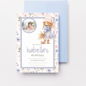 Floral Little Girl 4. Geburtstag Party Einladung, Aquarell Gingham Shabby Chic druckbare Karte ""Isabella" DIY lädt ein, sofortiger Download RSC1."
