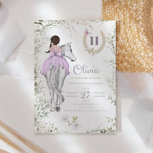 Horse Themed 11th Birthday Party Invitations, Horseback Riding, Eleventh Birthday, White Horse Theme Party, Pony invite, Equestrian, PP1