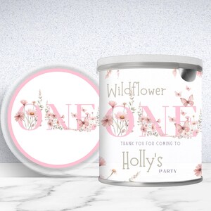 Wildflower Snacks and Chip Can label Template - Pink DIY Birthday Party Favor Birthday Party Decor Instant Download Printable  Canva WF1