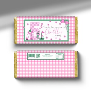 Plantilla digital descargable para envoltorio de chocolate personalizado para el quinto cumpleaños con temática de golf