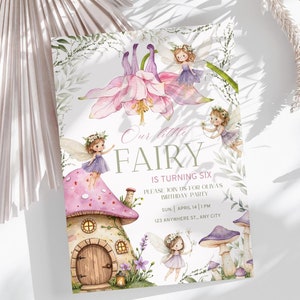 Convite de aniversário de fada | Festa mágica no jardim de fadas | Tema de floresta encantada | Convite de aniversário de menina editável | Download digital FB1