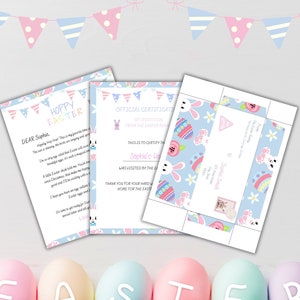 Carta del paquete de conejito de Pascua Certificado de bricolaje Descarga instantánea e imprimible, plantilla personalizable de toque personal editable en Canva,EP1