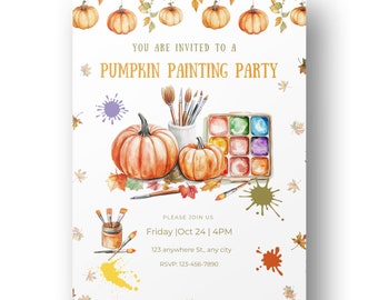 Pumpkin Painting Party Invite, Spooky Theme Fall Fun Craft Night Invitation, Editable in Canva  Template, Printable Instant Download HP1