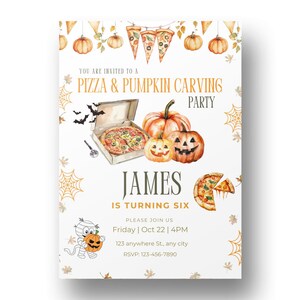 Pizza & Pumpkin Carving Party Invite, Spooky Theme Fall Fun Night Invitation, Editable in Canva  Template, Printable Instant Download HP1