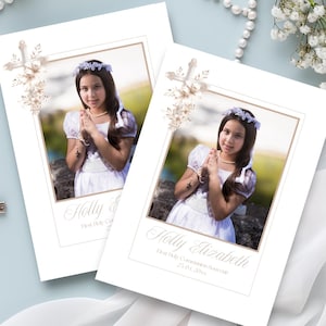First Holy Communion Photo Souvenir Gift, Personalized Keepsake Template, Editable Download, Religious Ceremony Printable Edit in Canva, BC1
