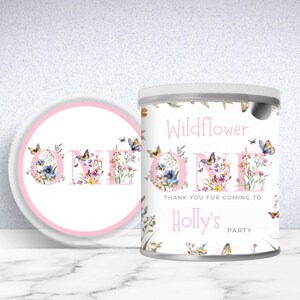 Wildflower Snacks and Chip Can label Template - Pink DIY Birthday Party Favor Birthday Party Decor Instant Download Printable  Canva WF1