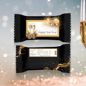 New Years Eve Rice Krispy Wrapper,Editable DIY Black And Gold  Party Favor Wrap, New Years Eve Celebrations, NYE  Rice Crispy Treats, C1