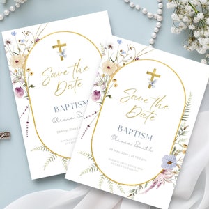 Taufe Save The Date Vorlage, benutzerdefinierte Mädchen / Jungen Taufkarte, druckbare Taufe einladen, sofortiger Download und bearbeitbar in Canva, BC1