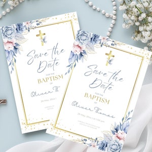 Modello Save The Date per il battesimo, biglietto di battesimo personalizzato per bambine/bambini, invito per il battesimo stampabile, download immediato e modificabile in Canva, BC1