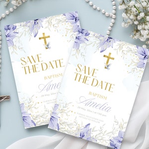 Modello Save The Date per il battesimo, biglietto di battesimo personalizzato per bambine/bambini, invito per il battesimo stampabile, download immediato e modificabile in Canva, BC1